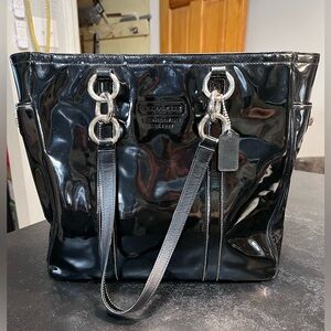 Coach Vintage East West Glossy Black Patent Leather Tote